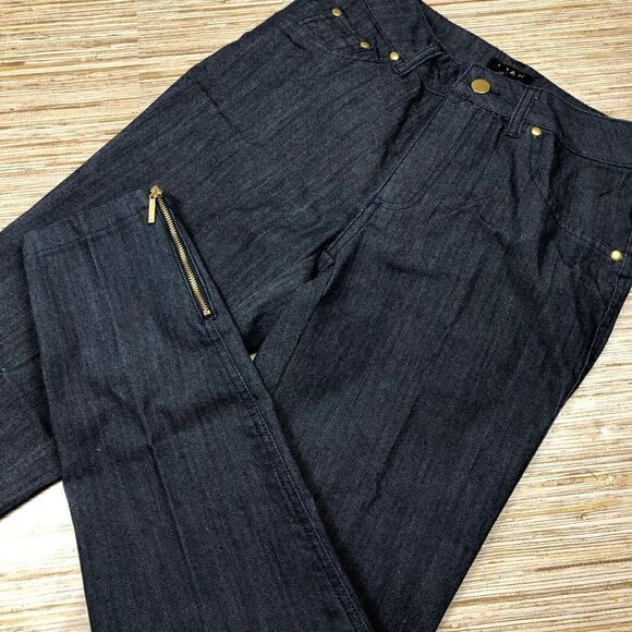 V-34 IMAN Global Chic Slip into Slim Denim Pant BLUE size 2 Short nwot - Picture 1 of 2
